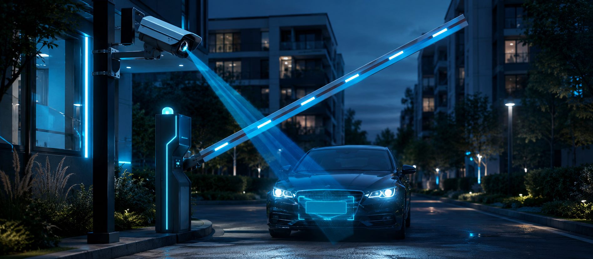 ANPR-камера KZ Smart Gate распознаёт номер автомобиля на въезде и открывает шлагбаум